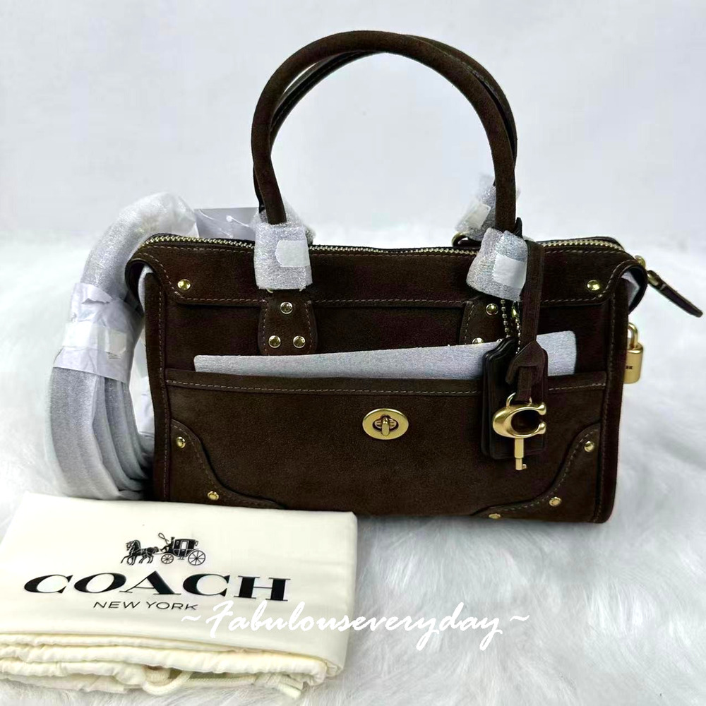 Coach Rhyder Satchel Bag 24 Crossbody Suede Leather Dark Chocolate Brown CFN70